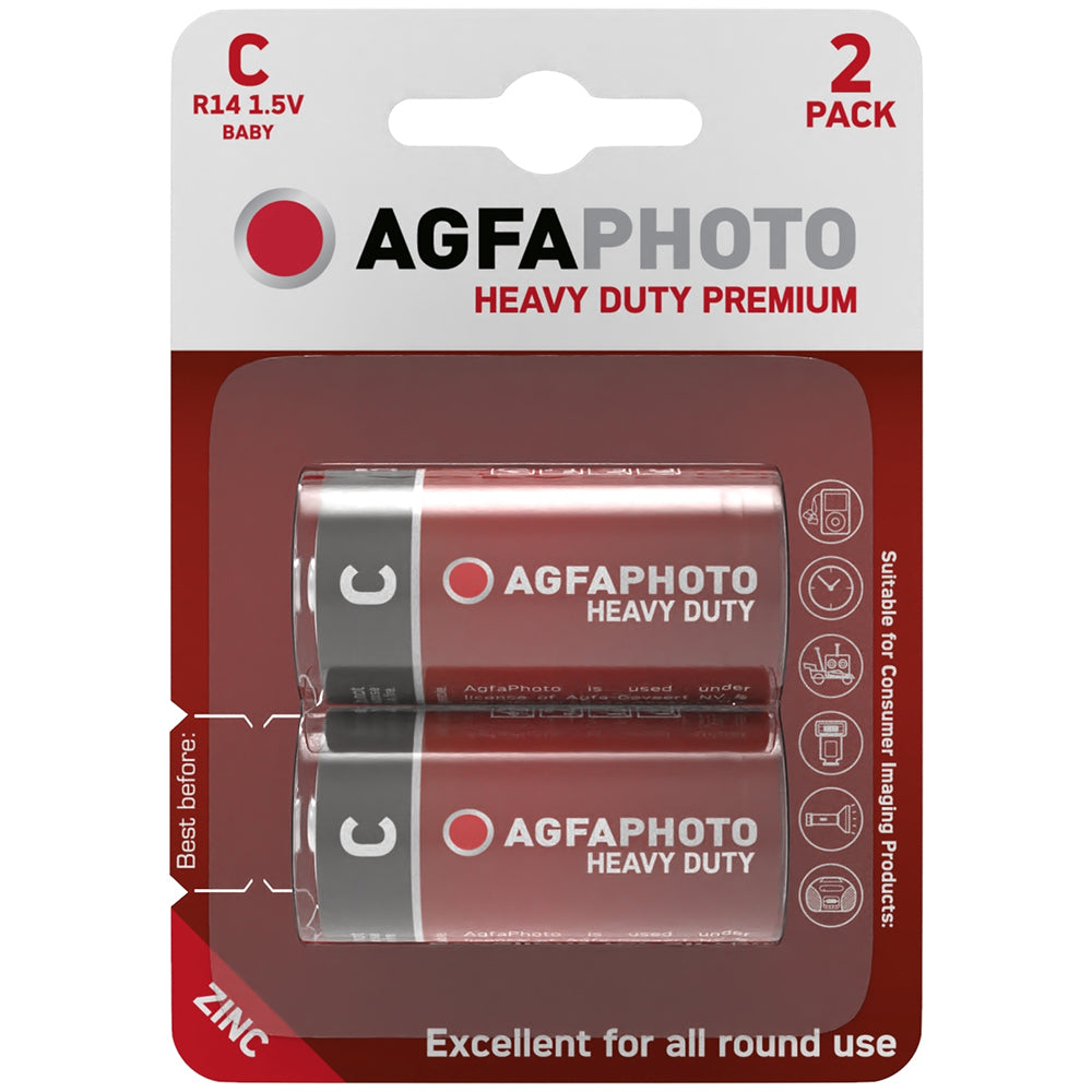 AGFA Photo Zinc Heavy Duty Premium 2 x C Size Battery 1.5V