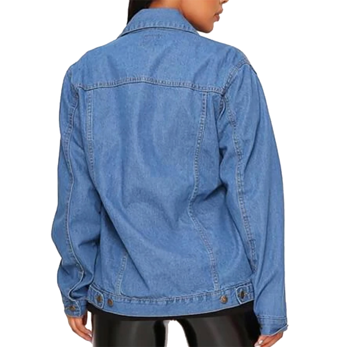 Mid-Wash Blue Oversized Womens Boyfriend Denim Jacket