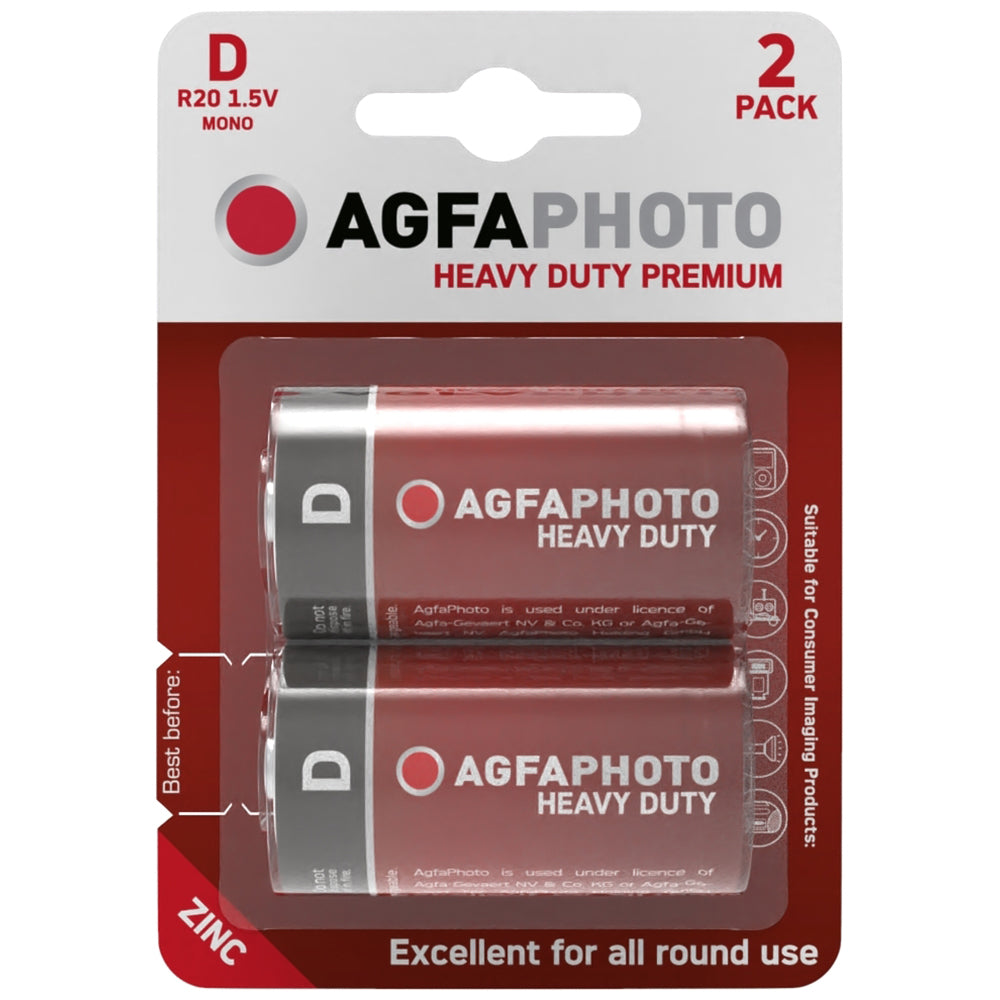 AGFA Photo Zinc Heavy Duty Premium 2 x D Size Battery 1.5V