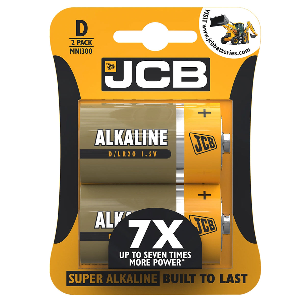 JCB Super Alkaline Power 2 Pack D Size Battery 1.5V