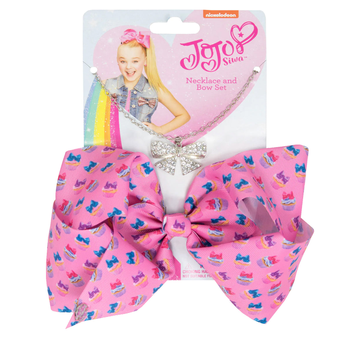 JoJo Siwa Pink Cupcakes Hair Bow And Necklace Set
