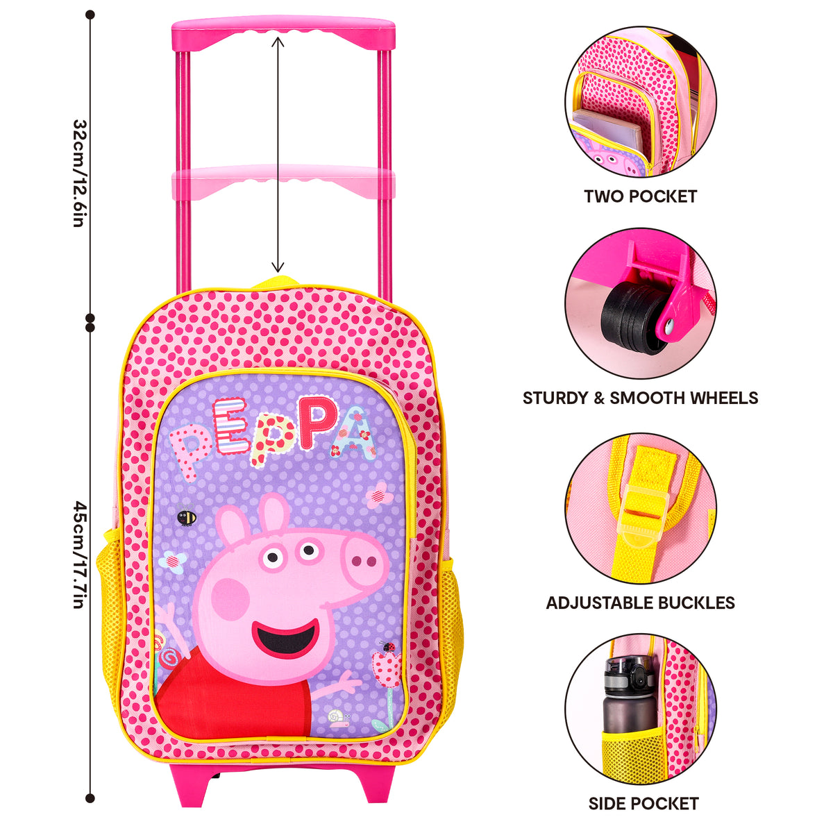 Peppa Pig Kids Travel Cabin Trolley Backpack Bag