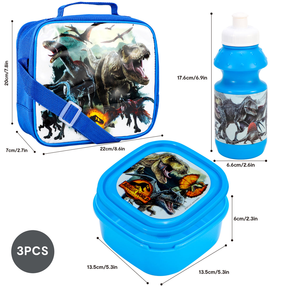 Jurassic World 3 Piece Insulated Lunch Bag Set