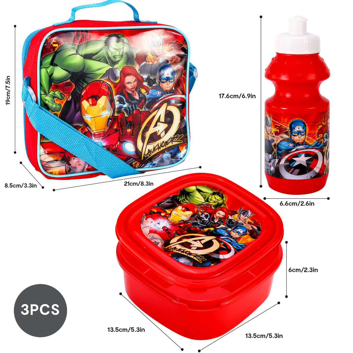 Marvel Avengers 3 Piece Insulated Lunch Bag Set