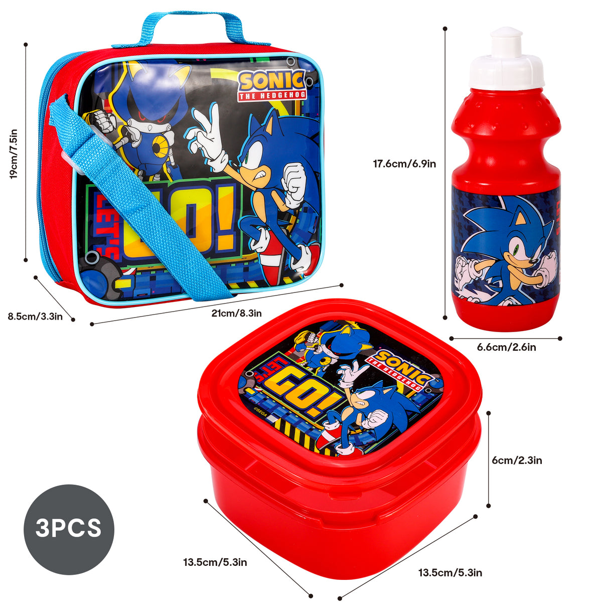 Sonic The Hedgehog Let's Go 3 Piece Insulated Lunch Bag Set