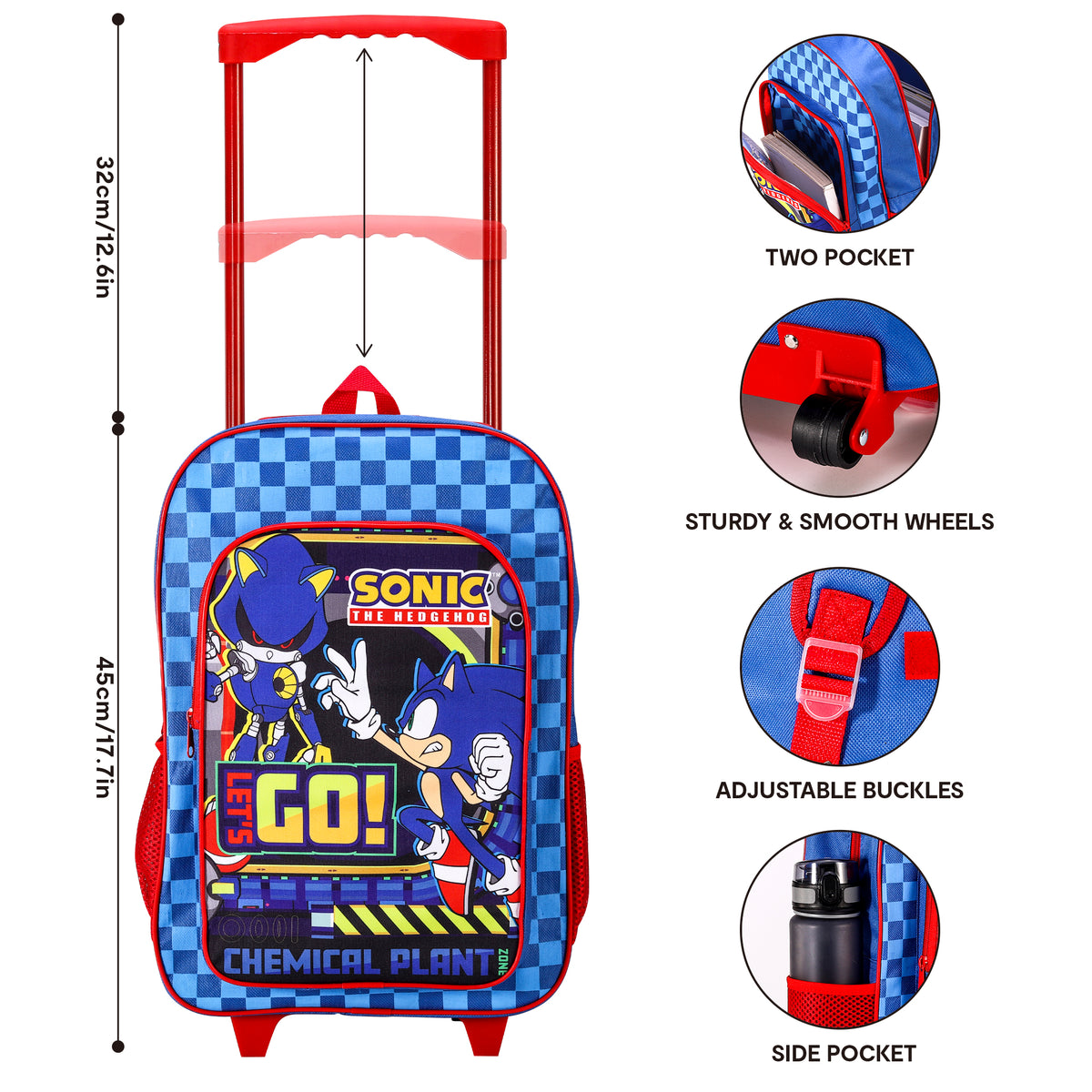 Sonic The Hedgehog Kids Travel Cabin Trolley Backpack Bag
