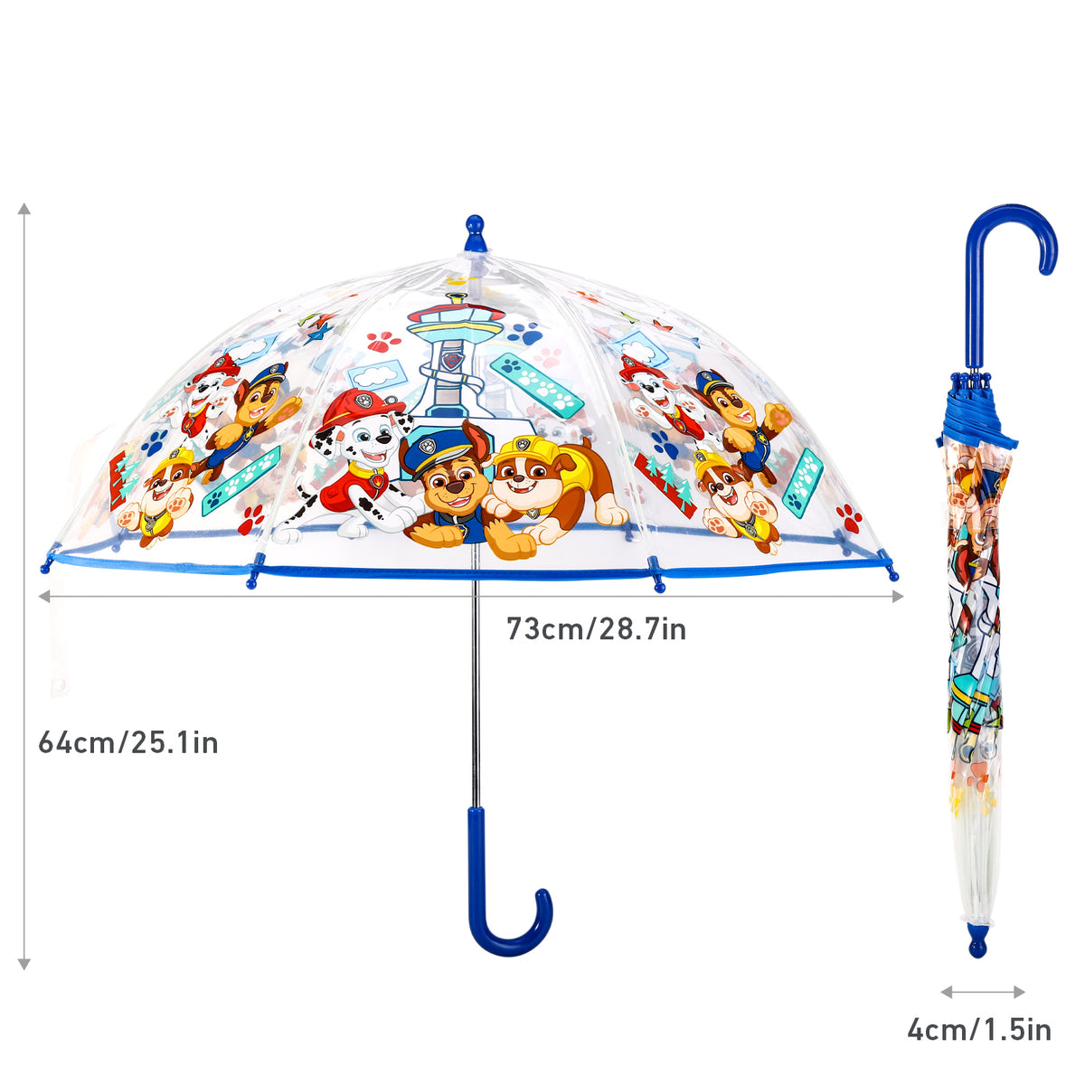 Paw Patrol "Chase, Marshall & Rubble" Kids Transparent Dome Umbrella