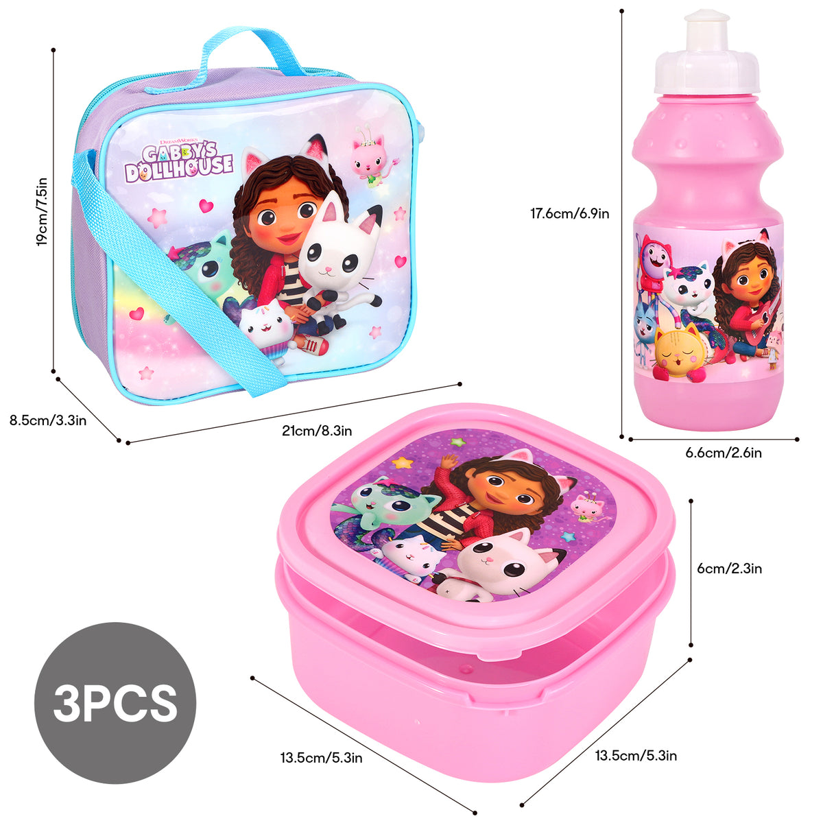 Gabby's Dollhouse 3 Piece Insulated Lunch Bag Set