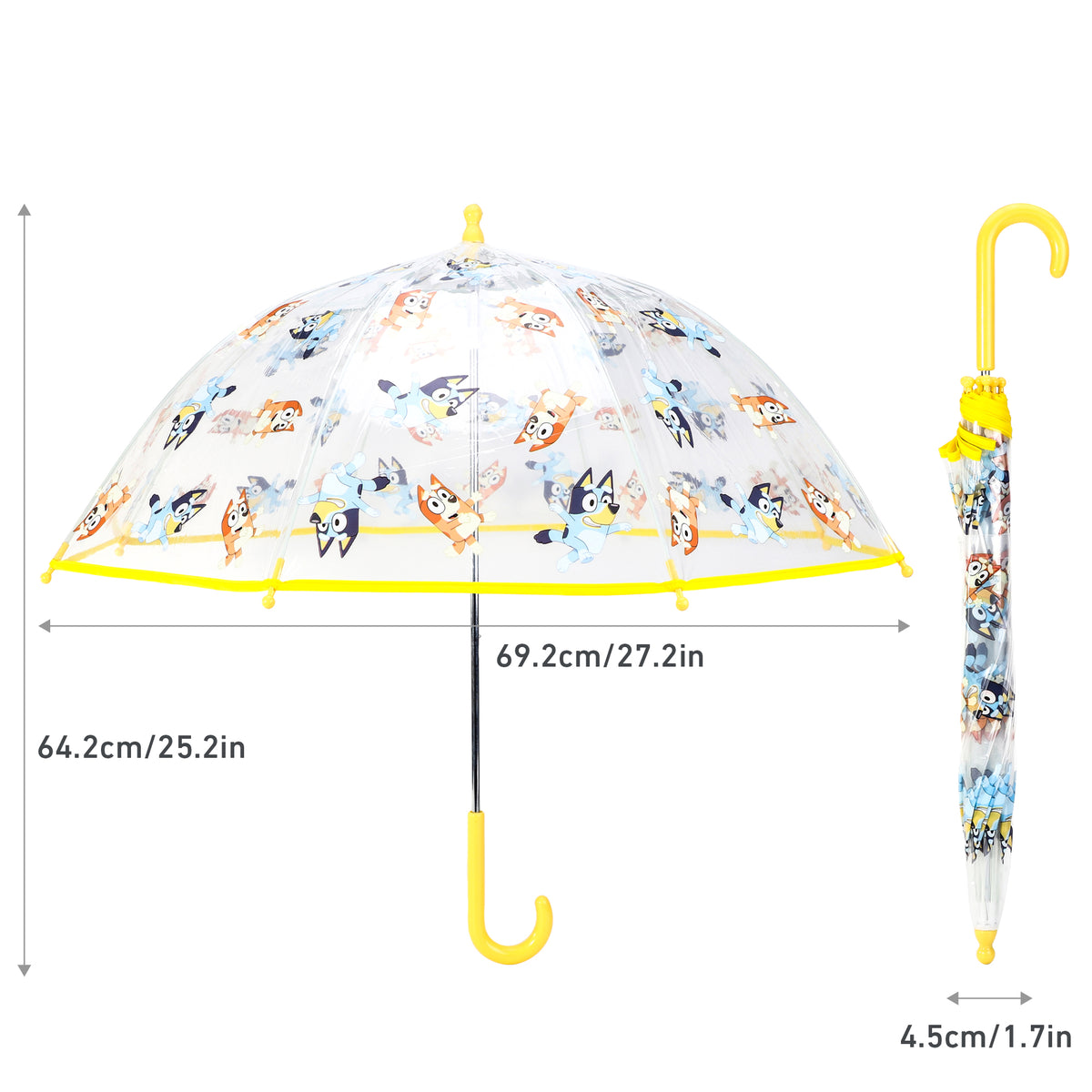 Bluey & Bingo Transparent Yellow Character Dome Kids Umbrella