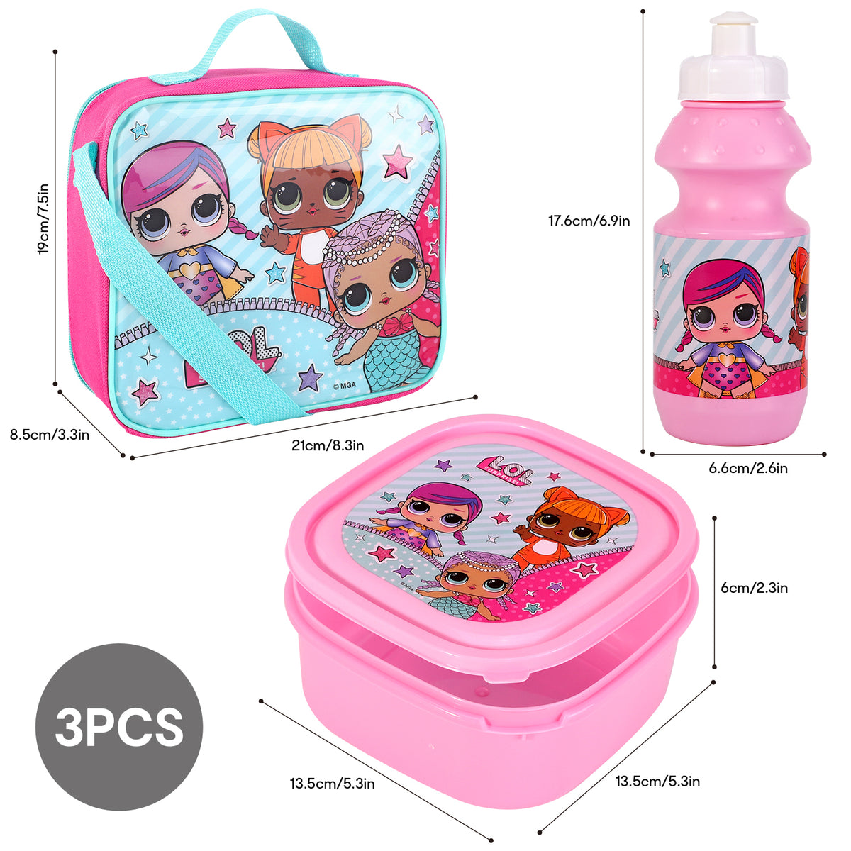 LOL Surprise 3 Piece Insulated Lunch Bag Set