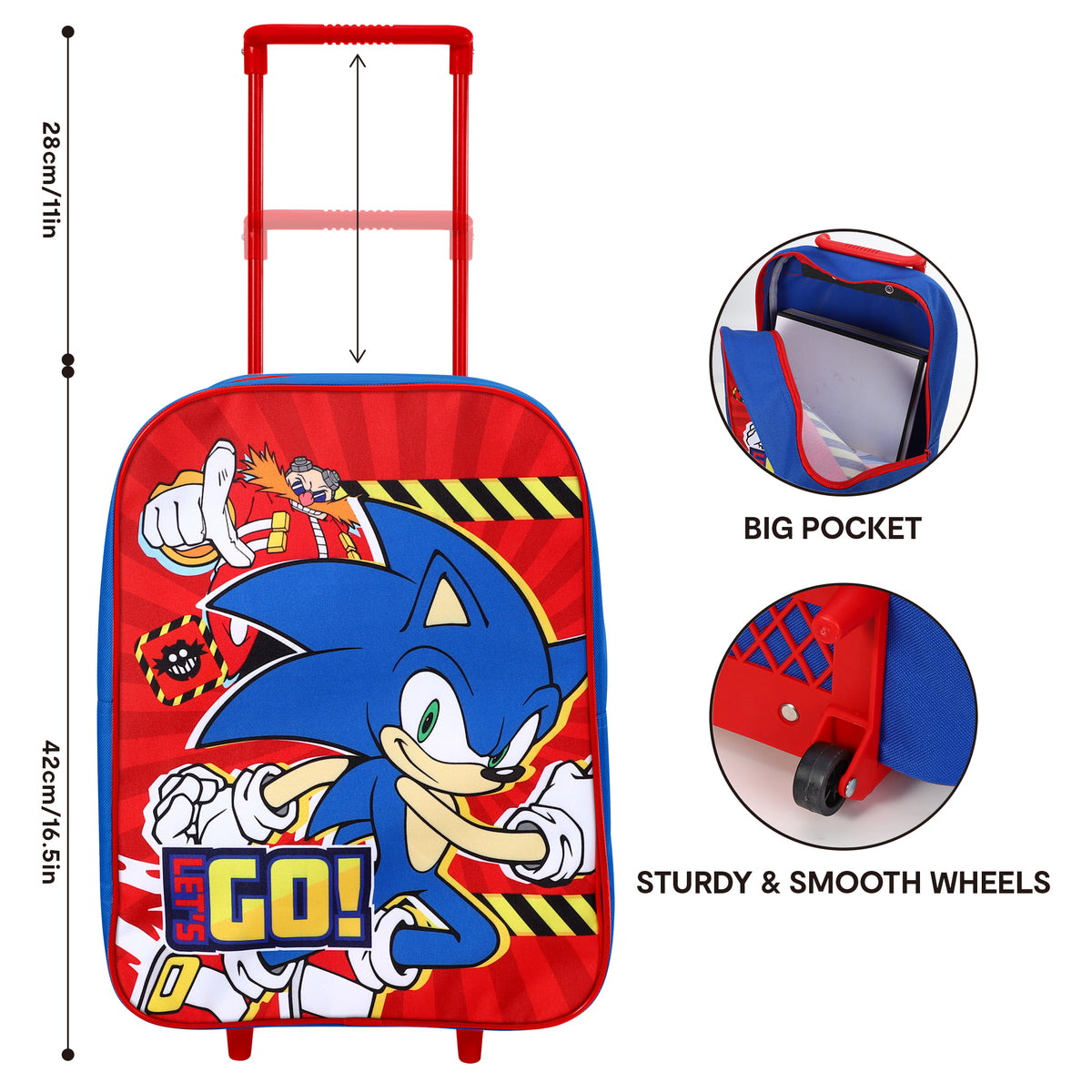Sonic The Hedgehog "Let's Go" Travel Trolley Cabin Bag