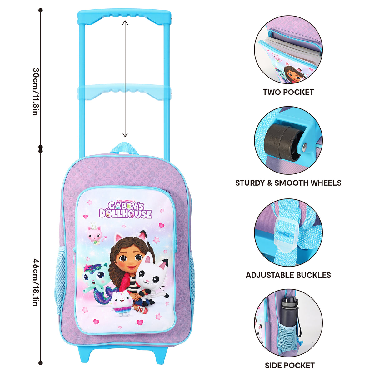 Gabby's Dollhouse Kids Travel Cabin Trolley Backpack Bag