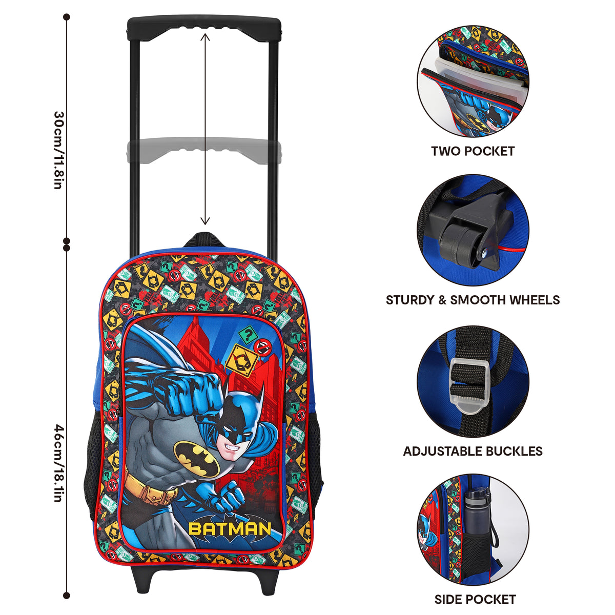 Batman Kids Travel Cabin Trolley Backpack Bag