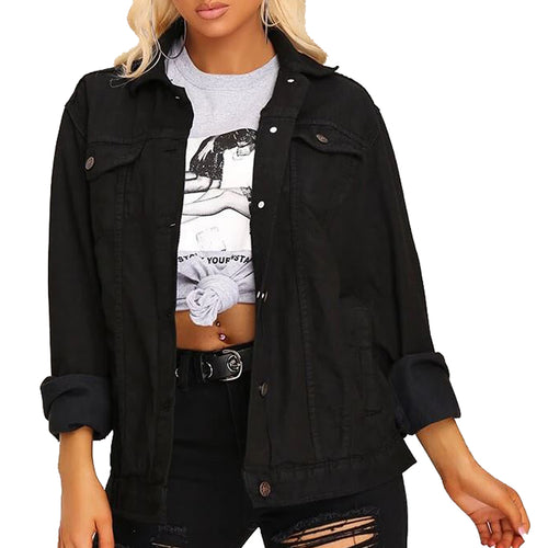 Black Oversized Womens Boyfriend Denim Jacket